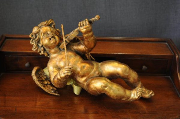 Statuetta d’angelo in Resina - Angelo Gold Violin - Statue di angeli
